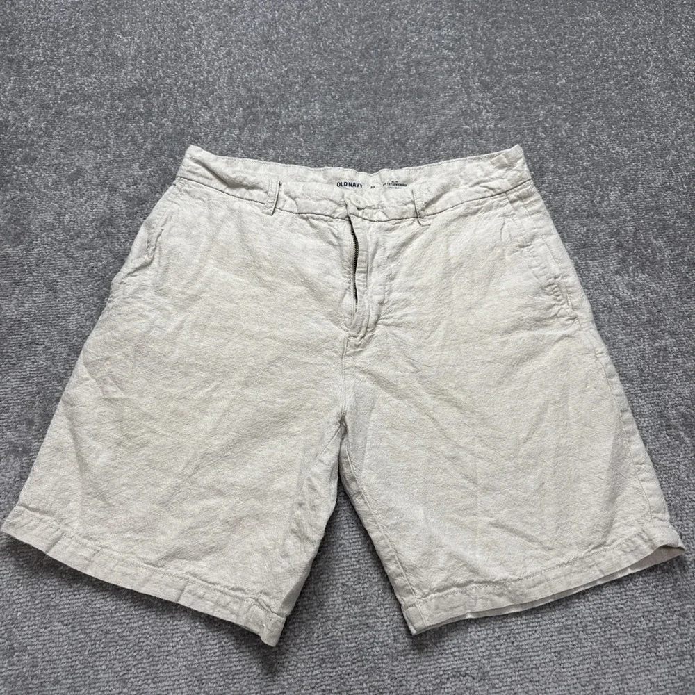 Men's 32 Shorts Khaki Linen Blend Slim Rotation Chino Old Navy Cotton